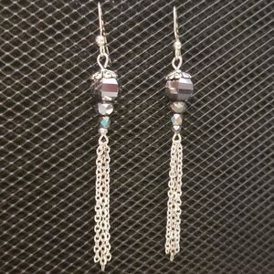 3/$20 | Silver/Gray lantern tassel earrings